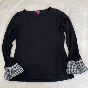 Vince Camuto long sleeve w/ checkered frilled sleeves